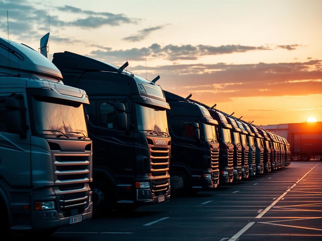 Truck fleet lined up at the BERAS logistics yard